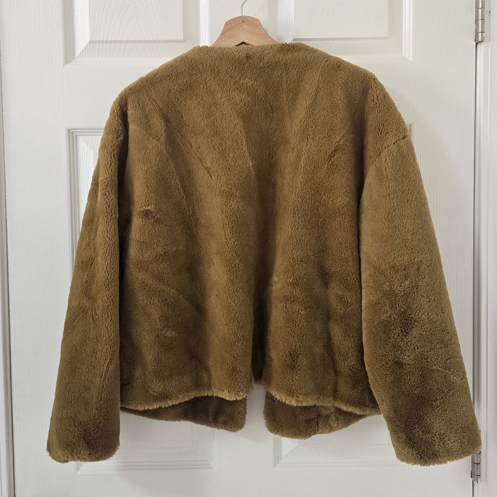 Zara Mustard Yellow Teddy Faux Fur Bomber Jacket Size L - Picture 7 of 7